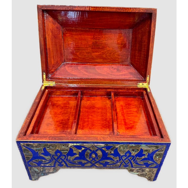 Wood Handmade Lapis & Mother of Pearl Jewelry Box - Trinket Box From Egypt For Sale - Image 7 of 10