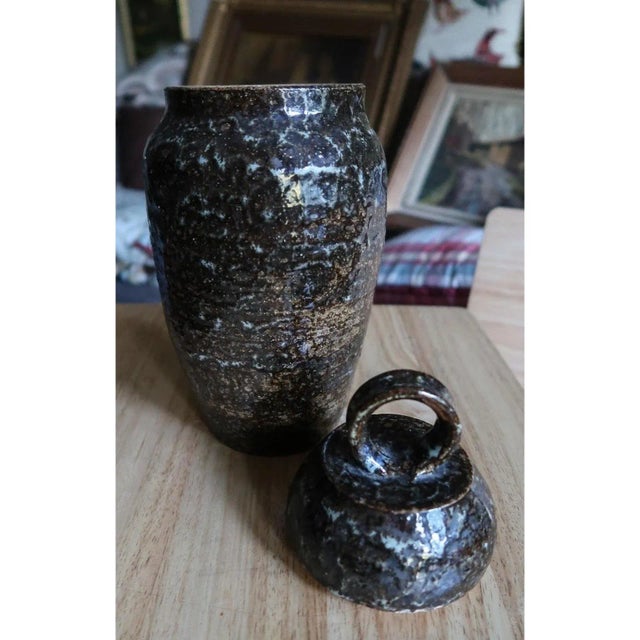 Mid-Century Ceramic Highly Textured Lidded Jar, Signed J T Brutalist / Fat Lava Style For Sale In Detroit - Image 6 of 7