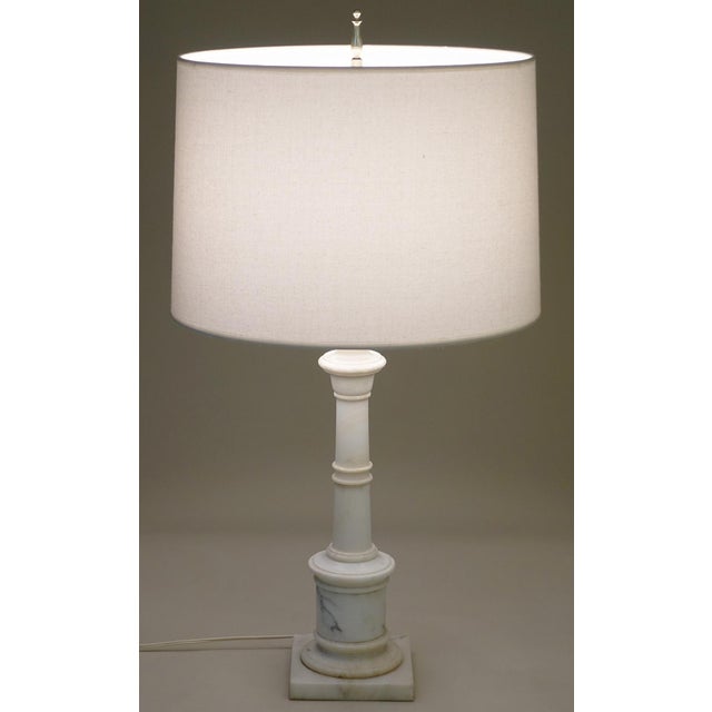 Antique White 1960s Large Hollywood Regency Modern Carrara Marble "Tuscan" Style Column Table Lamp For Sale - Image 8 of 11