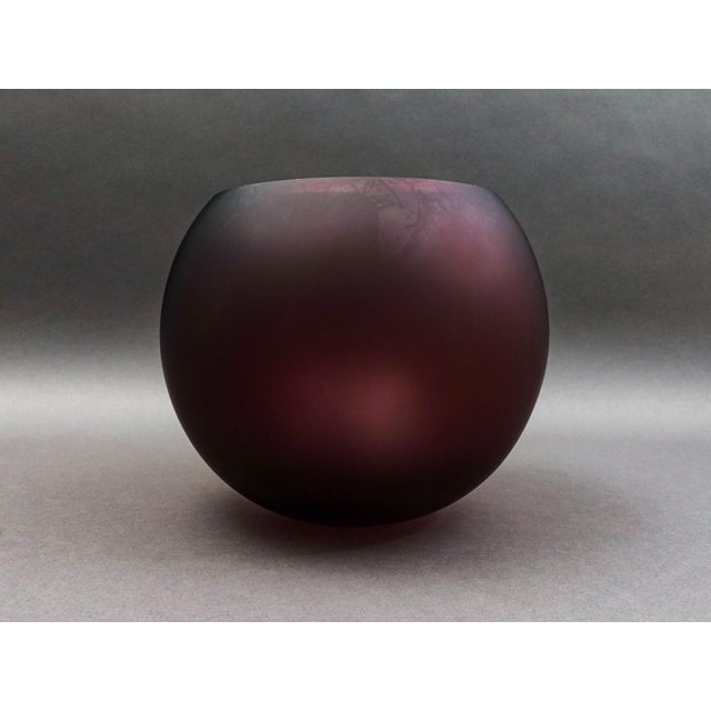 Mid 20th Century Mid 20th Century Movado Crystal Signed Amethyst Satin Art Glass Centerpiece Bowl Vase For Sale - Image 5 of 10