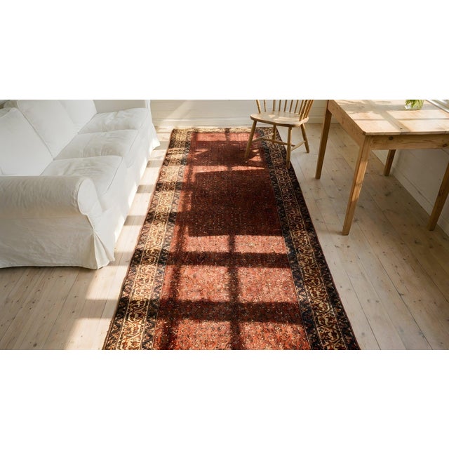 1900s Red Raspebery Geometric Antique Persian Seraband Rug 2'10" X 16'9" Hand Knotted Wool Carpet For Sale - Image 10 of 10