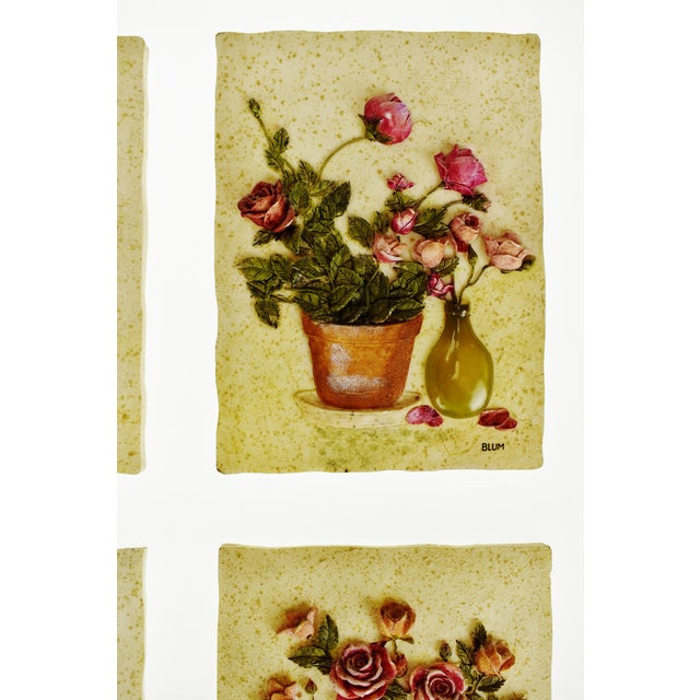 Early 21st Century Cheri Blum Floral Relief Wall Plaques - Set of 4 For Sale - Image 5 of 12