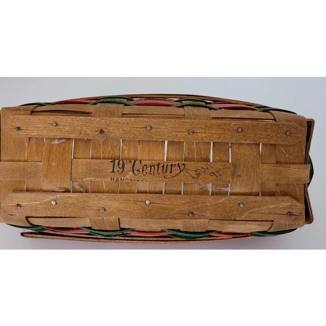 Farmhouse Vintage 19th Century Handmade Woven Holiday Basket With Leather Handles For Sale - Image 3 of 8