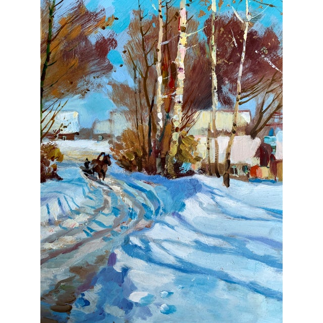 Paper Oil Painting Sunny Winter Day Yuriy Suprunchuk For Sale - Image 7 of 12