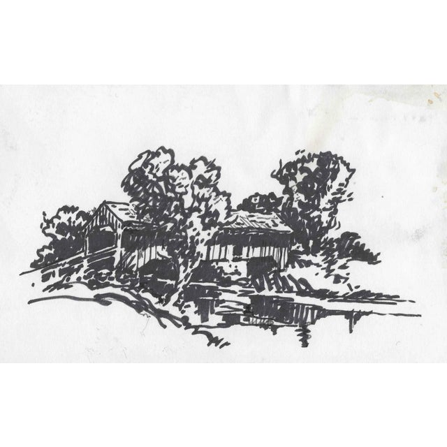 1950s Norman Kent Covered Bridge Drawing For Sale - Image 4 of 4