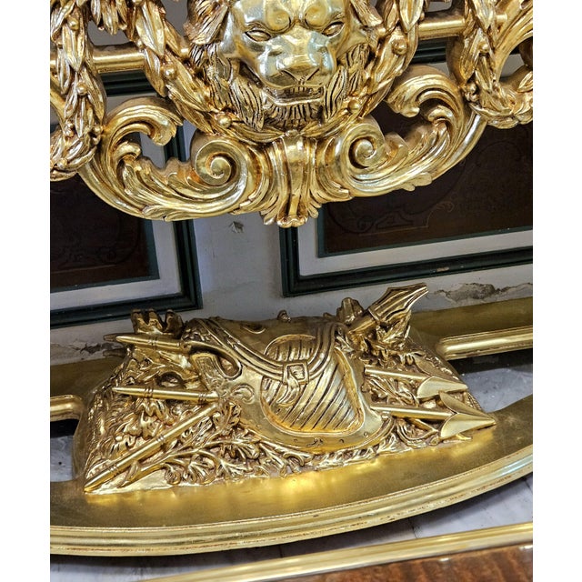 Grand French-Style Console Table – Marble Top With Ornate Gold Leaf & Gilded Bronze Details For Sale In Miami - Image 6 of 7