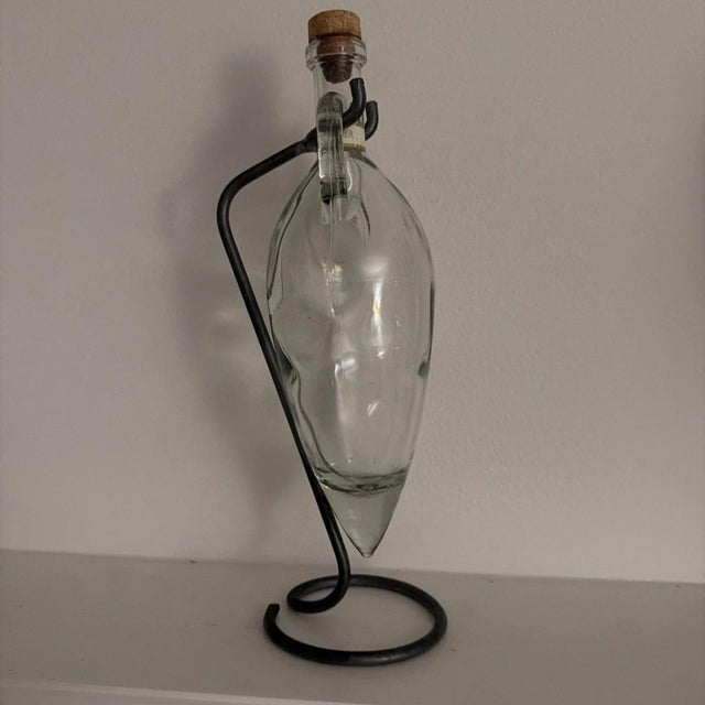 Contemporary Vintage Shonfel’s Torpedo Glass Wine Decanter With Metal Hanging For Sale - Image 3 of 3