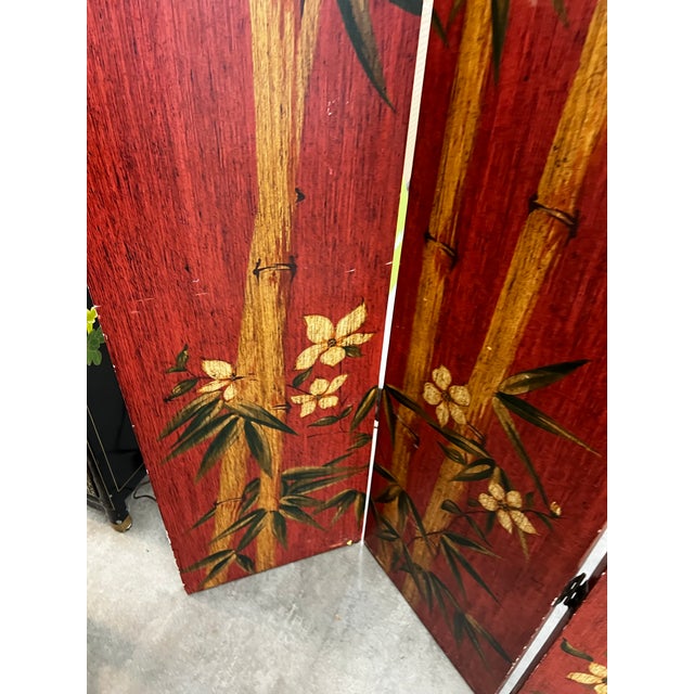 1970s 1970s Crimson Red Bamboo Themed Room Divider Coromandel Screen For Sale - Image 5 of 5