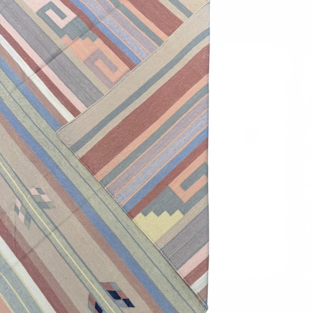 Handwoven Durrie Kilim Rug | 6' X 9' | Striped Tribal Design | Indian Flatweave Wool Rug For Sale - Image 4 of 5