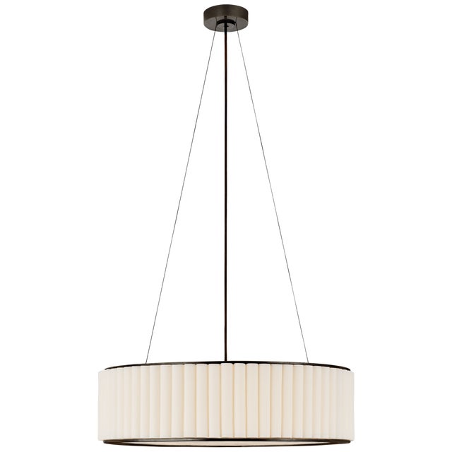 Palati Large Hanging Shade in Bronze with Linen Shade Designer: Ian K. Fowler Fixture Height: 7.75" Min. Custom Height:...