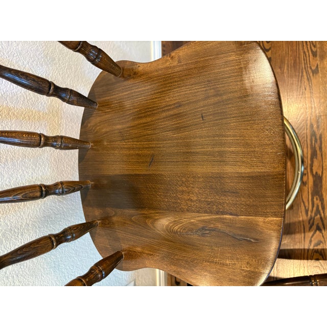Wood Vintage Yugoslavian Captain’s Mate Wood Swivel Bar Stools With Brass-Tone Footrests — Set of 3 For Sale - Image 7 of 12