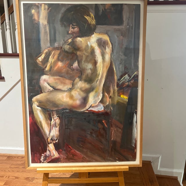 20 th century oil on board signed framed painting of a Naked lady model