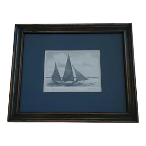 Original Etching of Chesapeake Bay Canoe 'Island Bird'