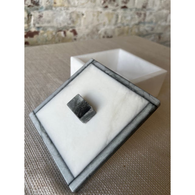 White Marble Lidded Box With Gray Veining For Sale - Image 4 of 7