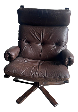 Vintage Scandinavian Leather Swivel Lounge Chair, 1970s