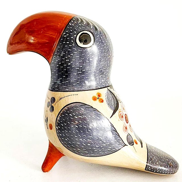 Mid-Century Modern 1960s Large Tonalá Mexico Ceramic Toucan Figurine, Artisan Signed For Sale - Image 3 of 11