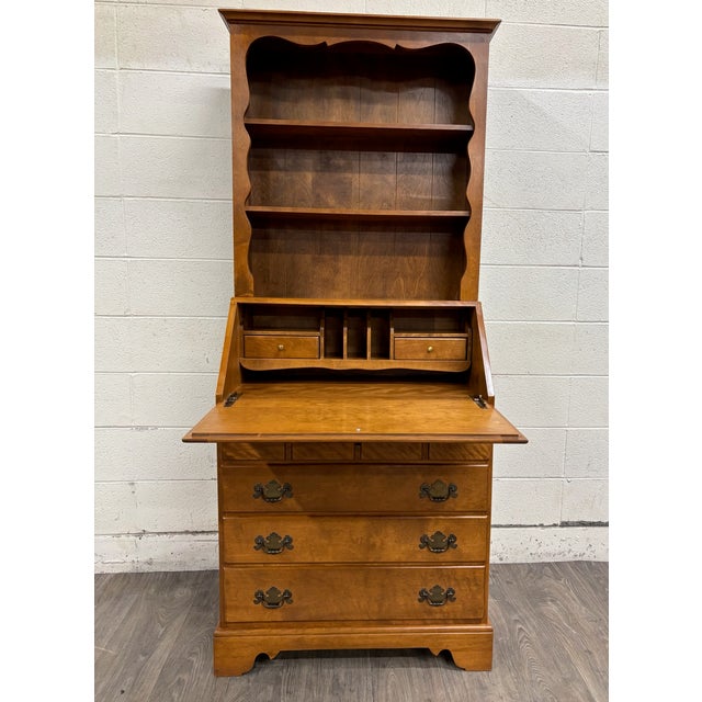 Brown Vintage Ethan Allen Heirloom Early American Maple & Birch Secretary Desk & Hutch For Sale - Image 8 of 16