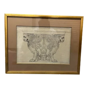 19th Century Italian Architectural Drawing on Paper, Framed
