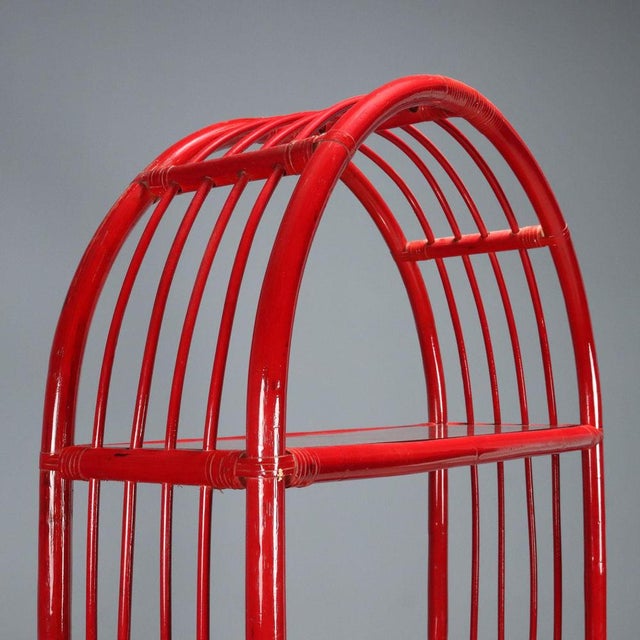 Vintage Bookcase in Red Bamboo and Glass, 1980s For Sale - Image 3 of 10