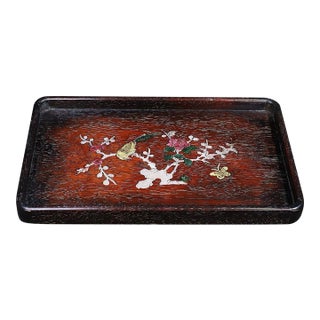 Rosewood Rectangular Tray Inlaid With Mother-of-Pearl For Sale