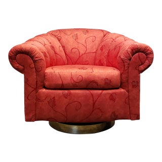 Large 1980's Channel Tufted Scalloped Swivel Club Chair For Sale
