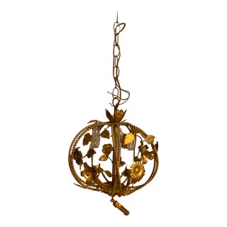 1940 Vintage Brass Petite Flower and Leaf Motif Chandelier For Sale