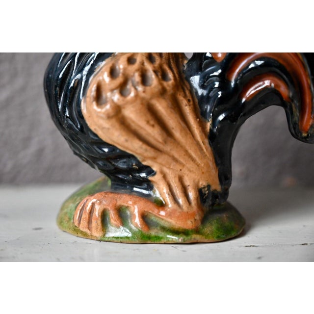 1930s Rustic Rooster in Polychrome Glazed Terracotta, 1930s For Sale - Image 5 of 11