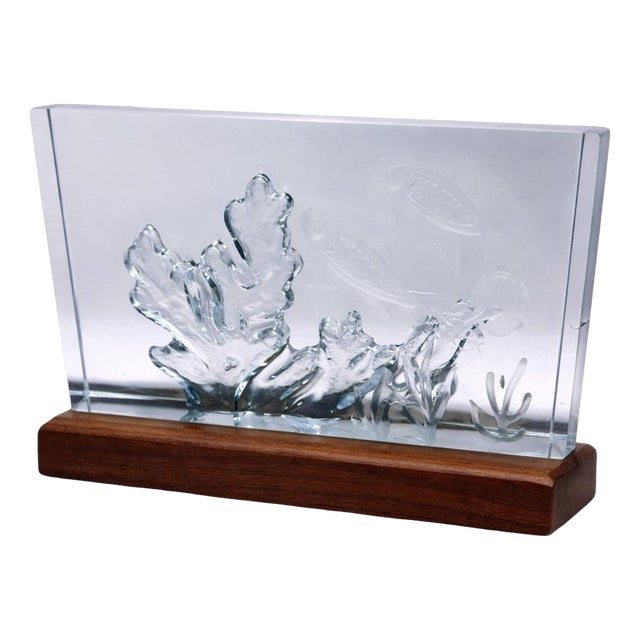 Glass Aquarium Block Sculpture by Asta Strömberg for Strömbergshyttan, Sweden, 1950 For Sale