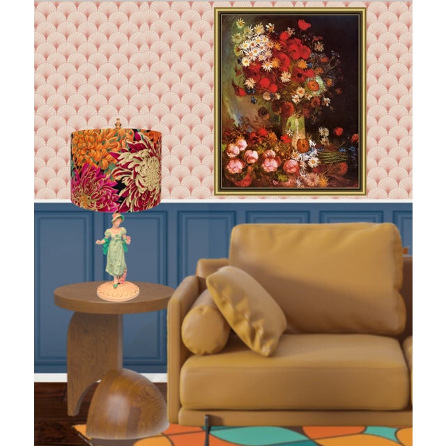 Antique Metal Boudoir Table Lamp: Lady in Mint Green Dress For Sale - Image 12 of 12