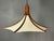Teak and Linen Umbrella Pendant Lamp attributed to Domus, 1970s For Sale - Image 4 of 15