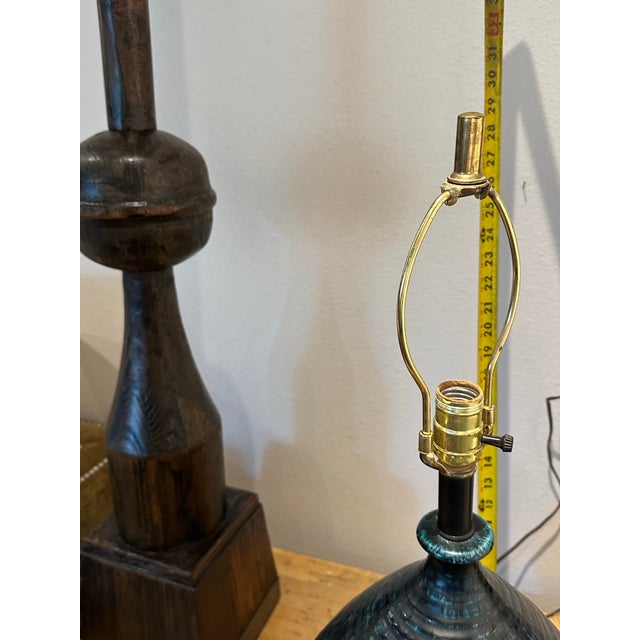Massive 1960s Glazed Ceramic Blue Lamp For Sale - Image 4 of 8