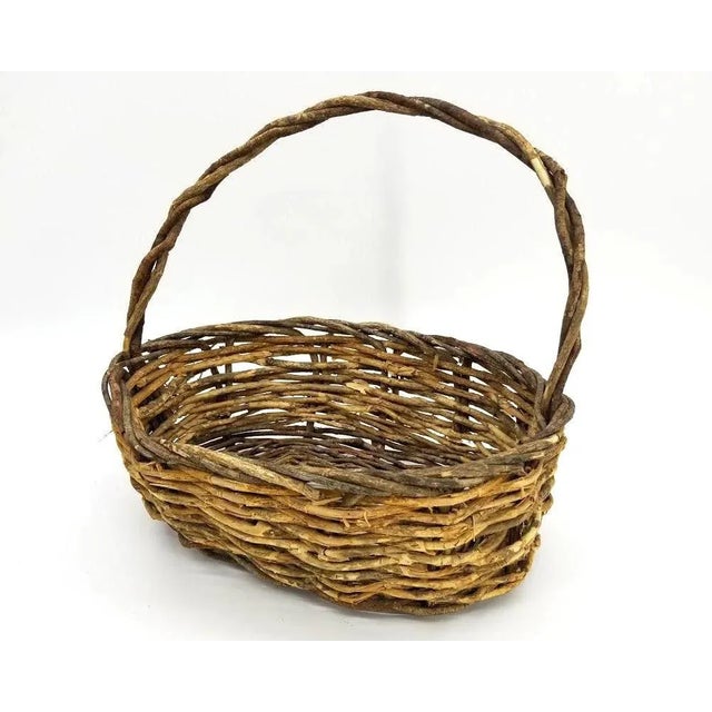 Vintage Rustic Willow Woven Branch Twig Basket For Sale In San Francisco - Image 6 of 9