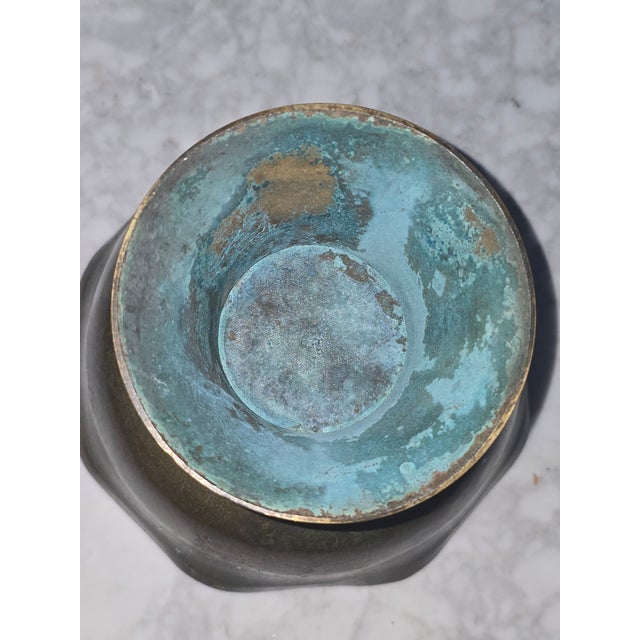 1940s Vintage Solid Bronze Pedestal Bowl With Aged Patina For Sale - Image 5 of 8