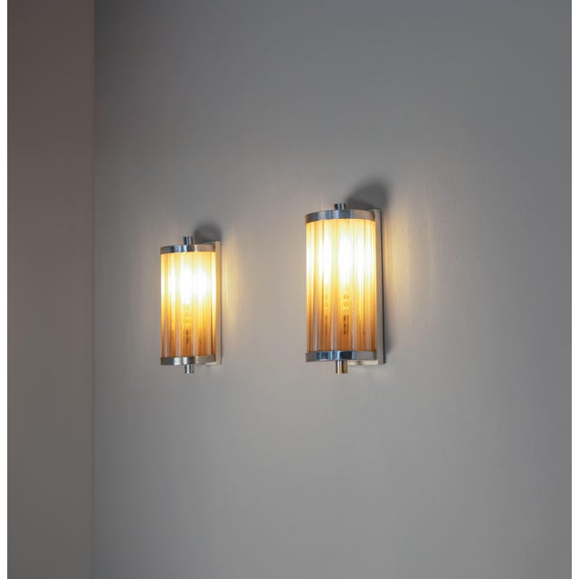 Functionalist Sconce with Glass Rods, 1930s, Set of 2, in Good conditions. Designed 1920 to 1949 Up to 250V (Europe/UK...
