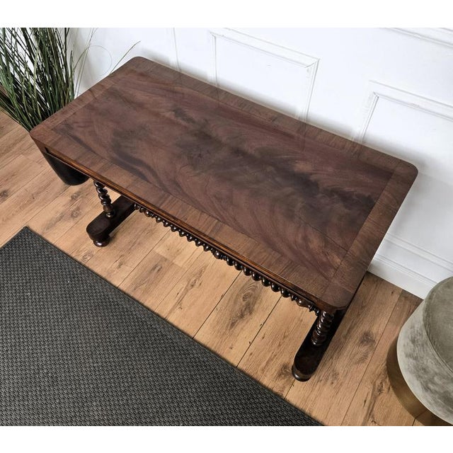 Antique Italian Walnut Burl Inlay Console or Side Table with Bobbin Turned Legs, 1890s For Sale - Image 9 of 10