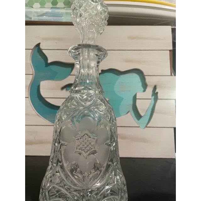 Glass Vintage Crystal Liquor Decanter, Rare Bell Shaped Decanter, Cut Glass, Mid-Century Mordern For Sale - Image 7 of 9