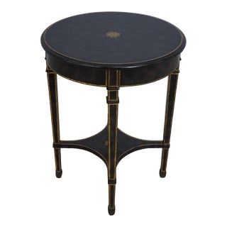 Maitland Smith Black Leather Round Lamp Table For Sale