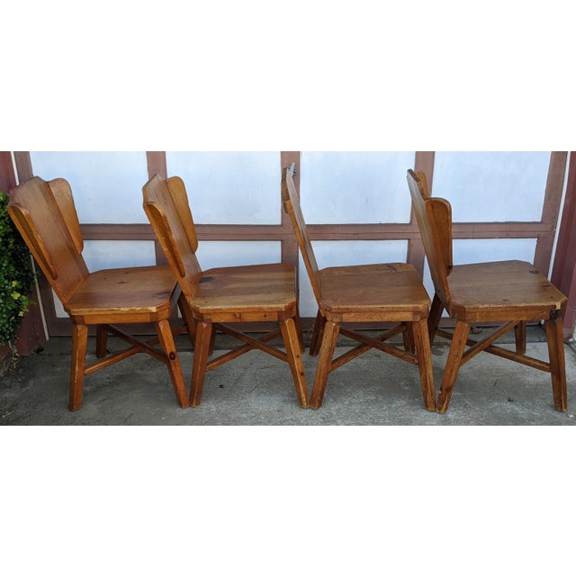 Vintage 1940s Knotty Pine Habitant Mismatched Dining Chairs Set of 4
