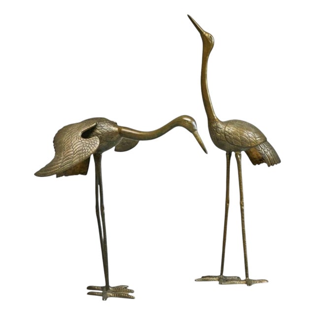 Life-Size Sculptural Cranes in Patinated Brass, 1960s, Set of 2 For Sale