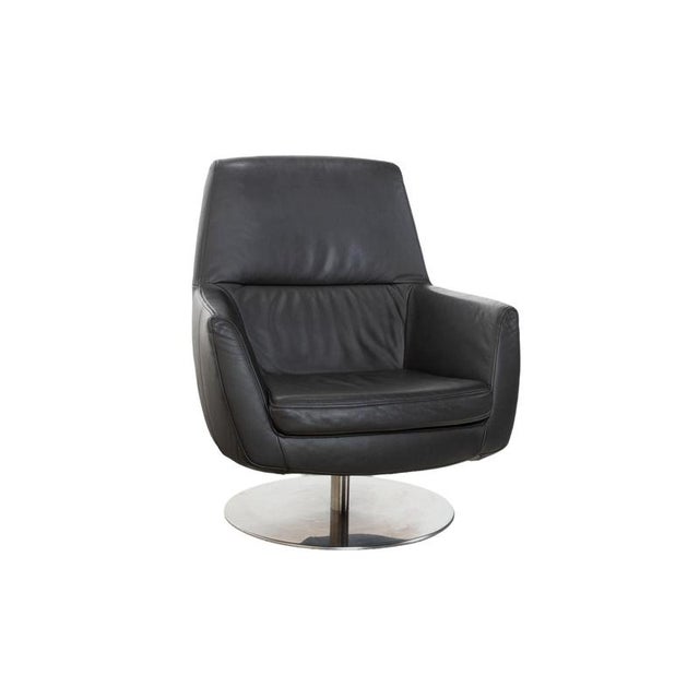Modern Black Leather and Chrome Swivel Lounge Chair For Sale - Image 3 of 13