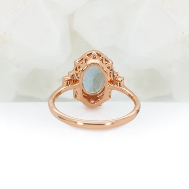 1.5cts Aquamarine Ring With Natural Diamonds Accents: Solid 14k Gold, Oval 9x7mm For Sale - Image 10 of 10