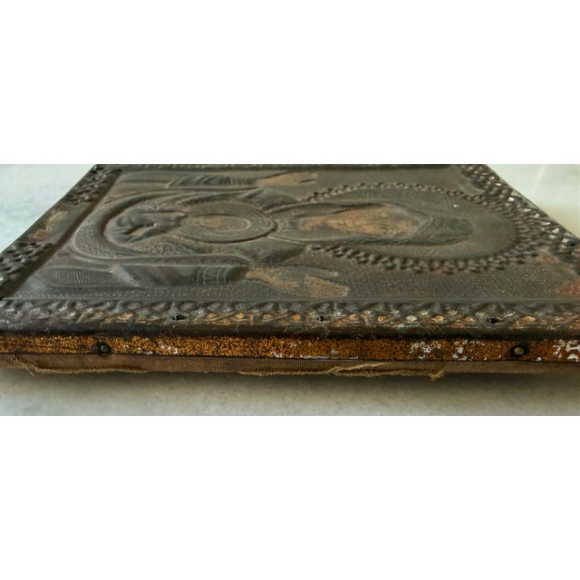 Wood Antique Russian Metal Repousse Icon For Sale - Image 7 of 8