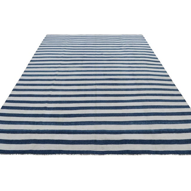 2010s Rug & Kilim’s Contemporary Dhurrie Rug in Navy Blue and Off-White Stripes For Sale - Image 5 of 7