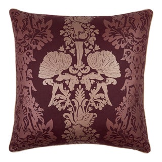 "Peep Show" Burlesque Dancer Damask 20" Throw Pillow, Boudoir Burgundy and Taupe For Sale