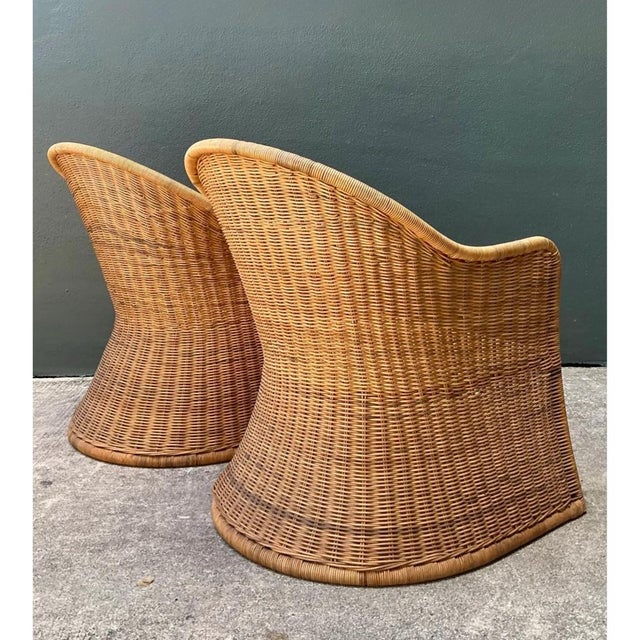 Vintage Rattan Scoop Chairs - A Pair For Sale - Image 10 of 14