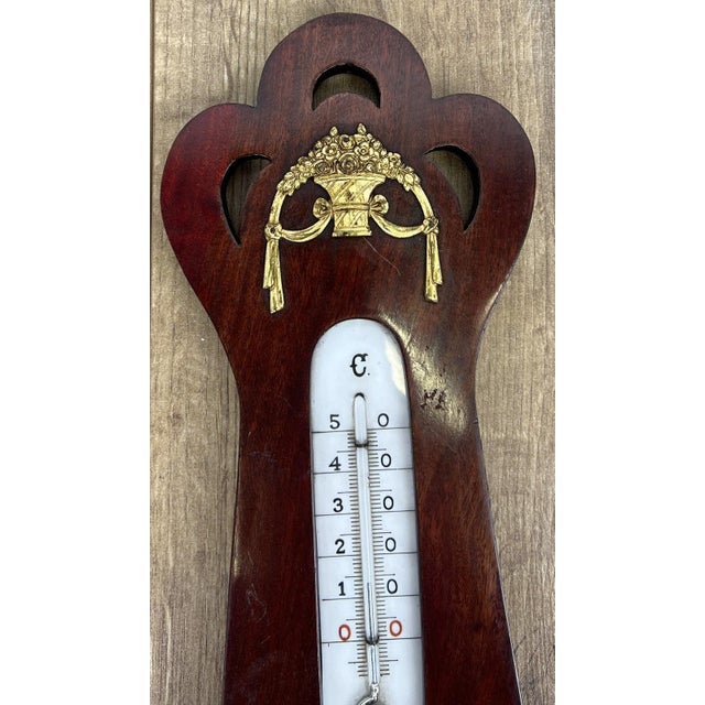 Vintage Brass and Mahogany Wall Barometer For Sale - Image 3 of 11