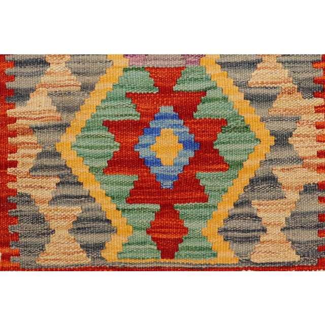 Retro Turkish Kilim Red Beige Hand-Woven Wool Rug For Sale - Image 4 of 9