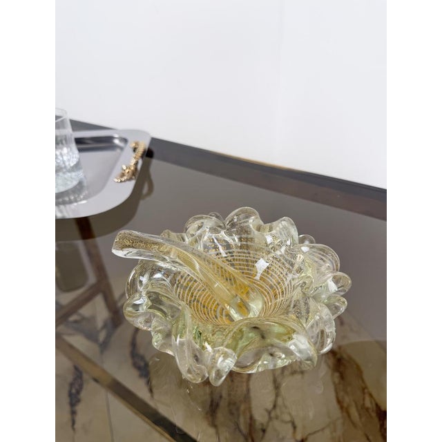 Mid-Century Sculptural Murano Glass Ashtray with Gold Flecks in the style of Barovier, 1960s For Sale - Image 3 of 18