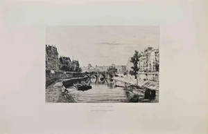 Maxime Lalanne, Paris, View Taken from the Pont St Michel, Etching, 1870s