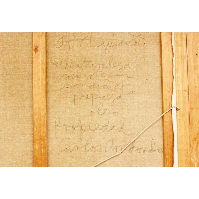 Raul Anguiano, Still Life with Watermelon and Papaya, Oil on Canvas For Sale - Image 7 of 8